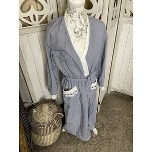 Celestial Dreams Women's Nightgown Small 4-6 L/S Blue White Stripe Robe Pockets